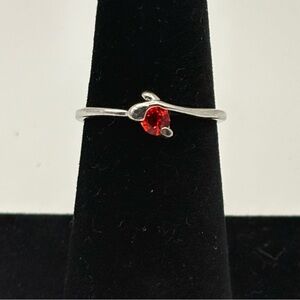 Chic Silver Ring with Vibrant Red Stone